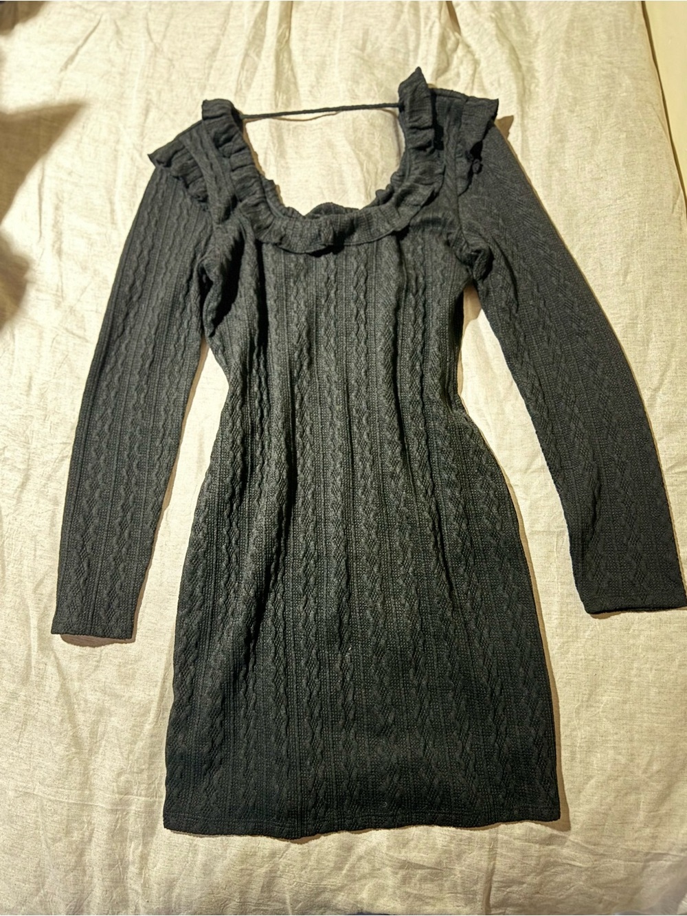 19 Cooper Women’s Black Cable-Knit Long Sleeve Ruffle Neck Dress Size M Nwt
